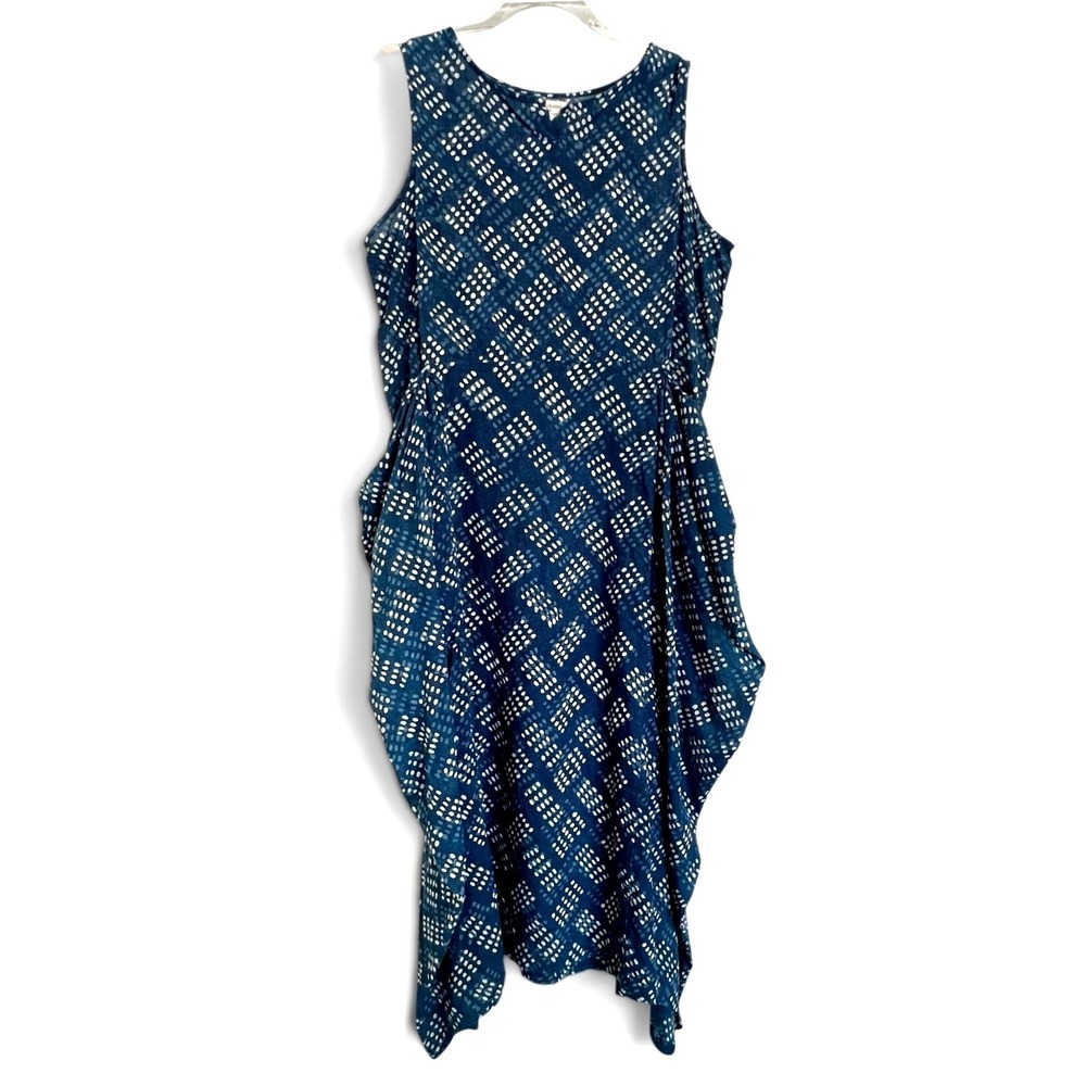 World Market Women's Sz S/M Sleeveless Midi Kaftan Dress Indigo Blue Pockets New